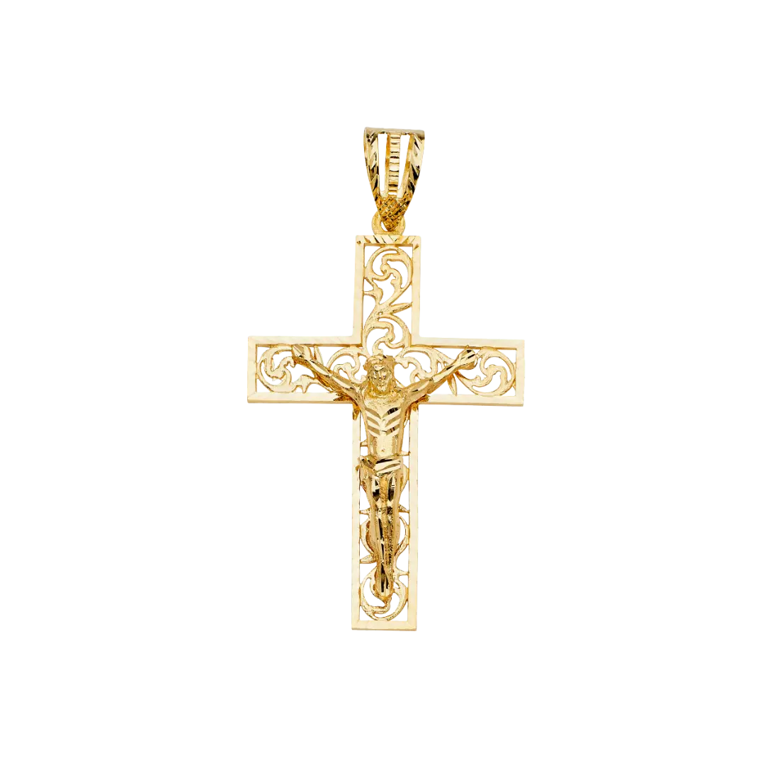 Fancy Crucufix Pendant - 14k Yellow Gold