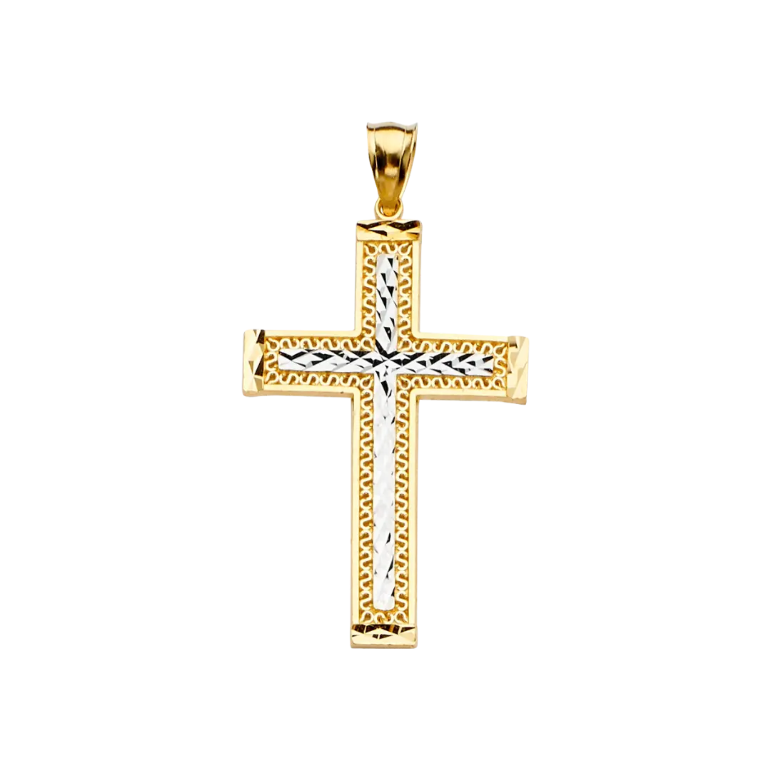 Cross Pendant - 14k Two Tone Gold