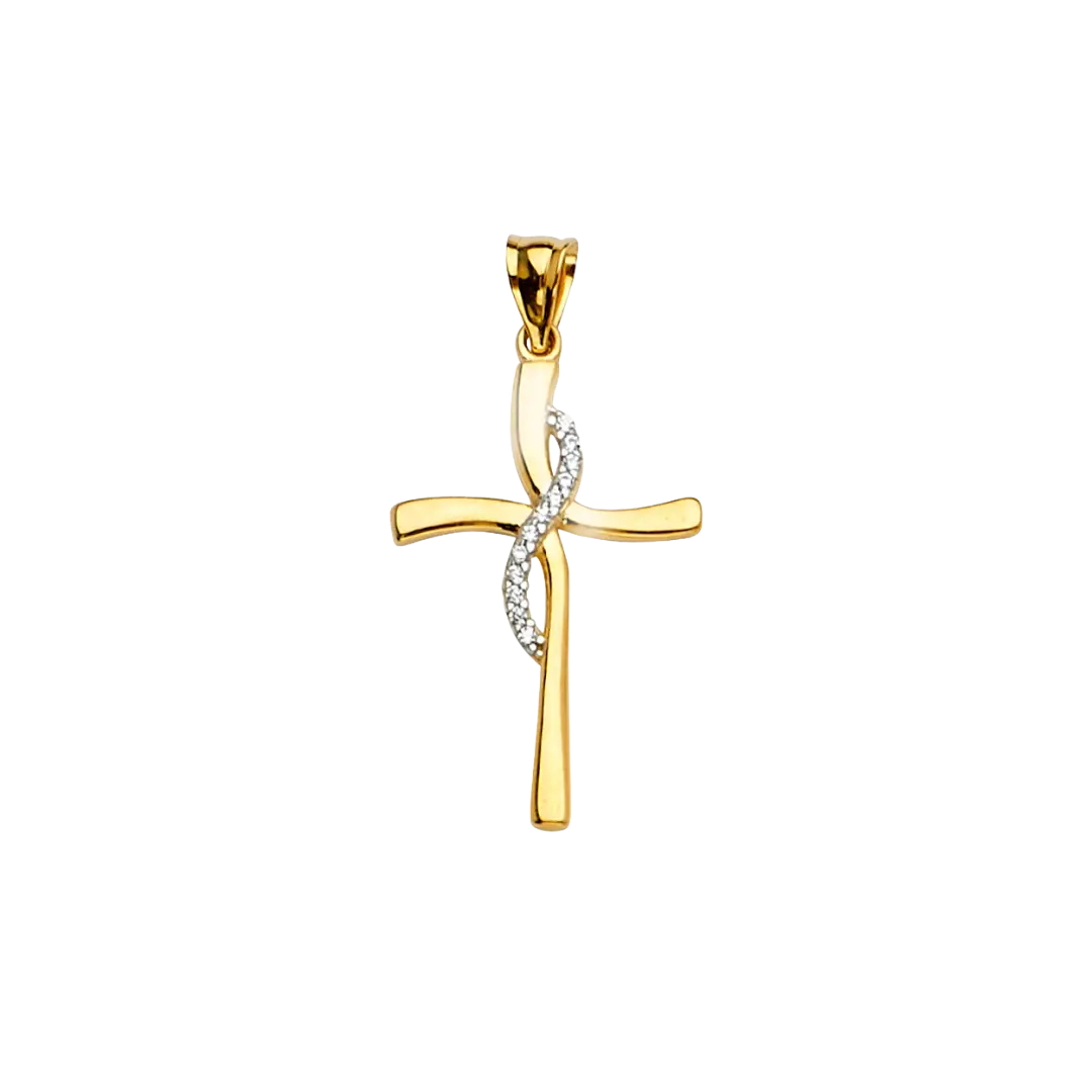 Cross with CZ Pendant - 14k Two Tone Gold