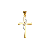 Cross with CZ Pendant - 14k Two Tone Gold