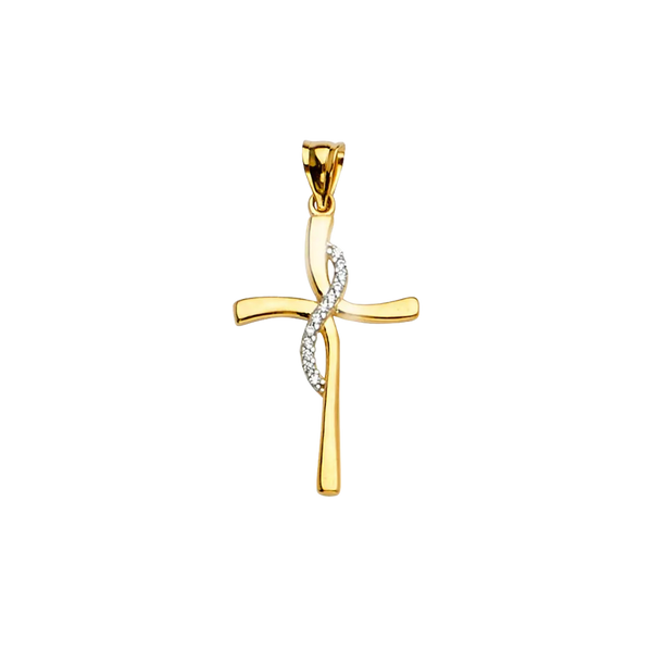 Cross with CZ Pendant - 14k Two Tone Gold