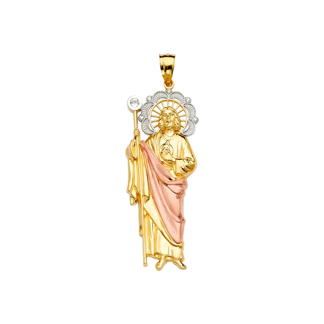 San Judas Pendant - 14k Tri Color Gold