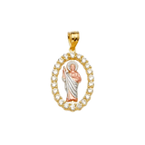 San Judas with CZ Pendant - 14k Tri Color Gold