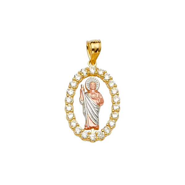 San Judas with CZ Pendant - 14k Tri Color Gold