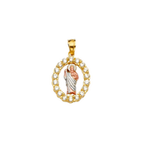 San Judas with CZ Pendant - 14k Tri Color Gold