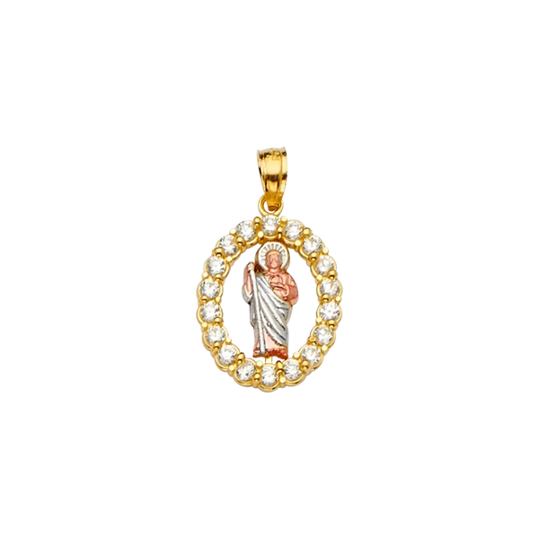 San Judas with CZ Pendant - 14k Tri Color Gold