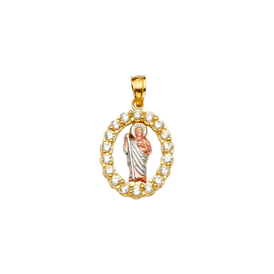 San Judas with CZ Pendant - 14k Tri Color Gold