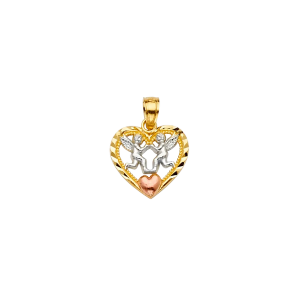 Heart with Angeles Pendant - 14k Tri Color Gold