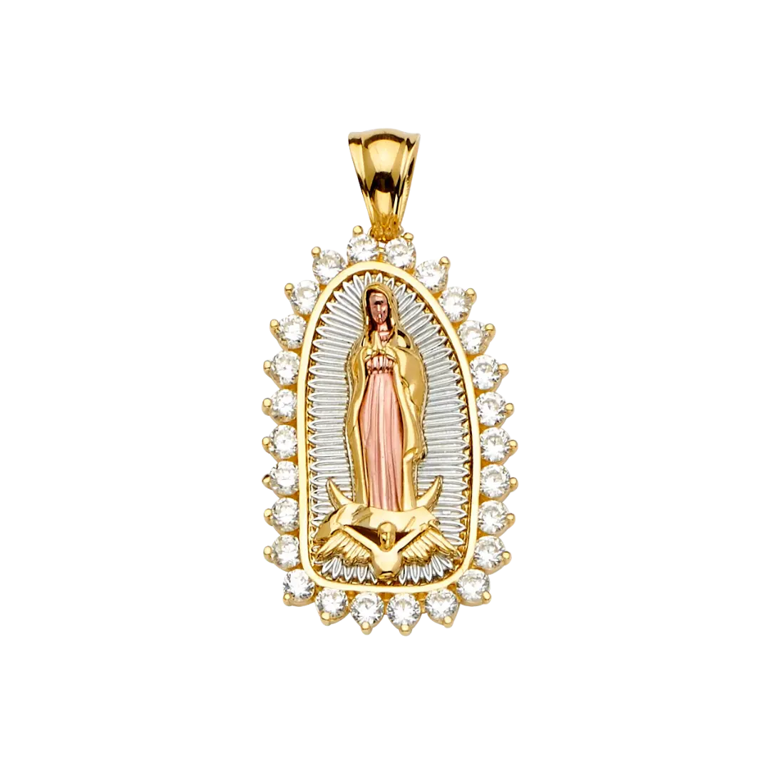 Guadalupe with CZ Pendant - 14k Tri Color Gold