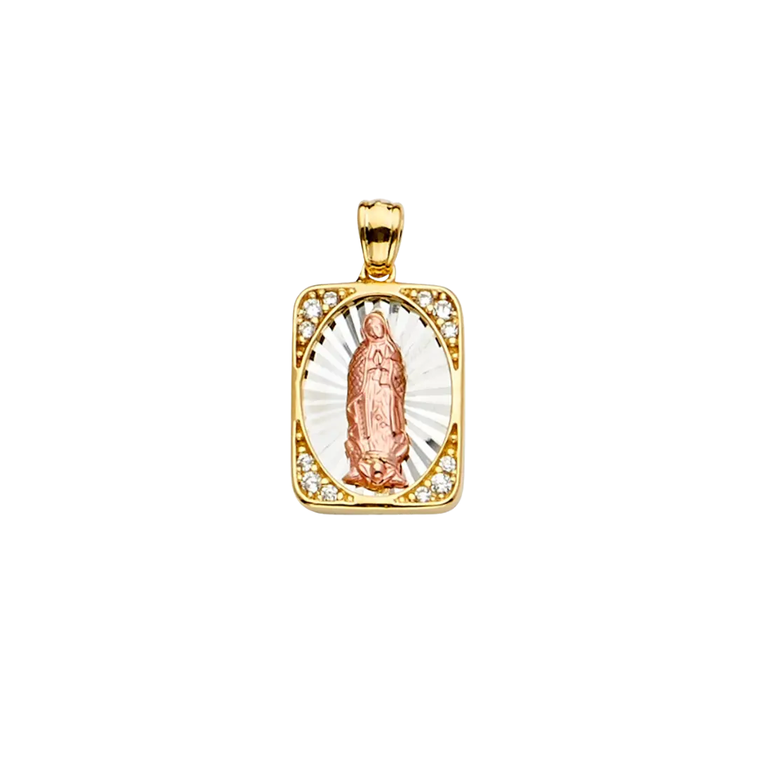 Guadalupe Medal with CZ Pendant - 14k Tri Color Gold