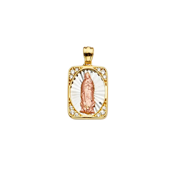 Guadalupe Medal with CZ Pendant - 14k Tri Color Gold