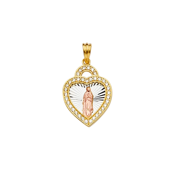 Guadalupe Medal with CZ Pendant - 14k Tri Color Gold