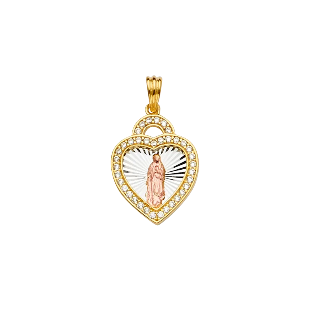 Guadalupe Medal with CZ Pendant - 14k Tri Color Gold