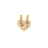 Guadalupe/Cross Heart 2 Piece with CZ Pendant - 14k Tri Color Gold