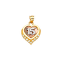 Quince Anos Heart with CZ Pendant - 14k Tri Color Gold