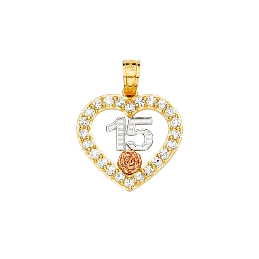 Quince Anos with CZ Pendant - 14k Tri Color Gold