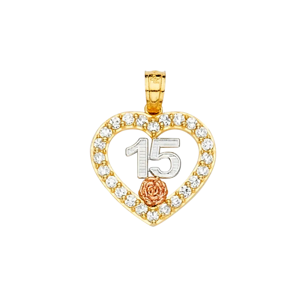 Quince Anos with CZ Pendant - 14k Tri Color Gold