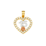 Quince Anos with CZ Pendant - 14k Tri Color Gold