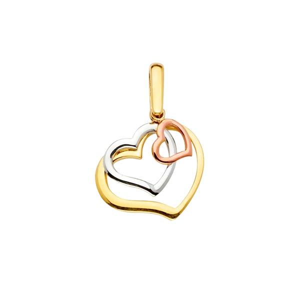 3 Hearts Pendant - 14k Tri Color Gold