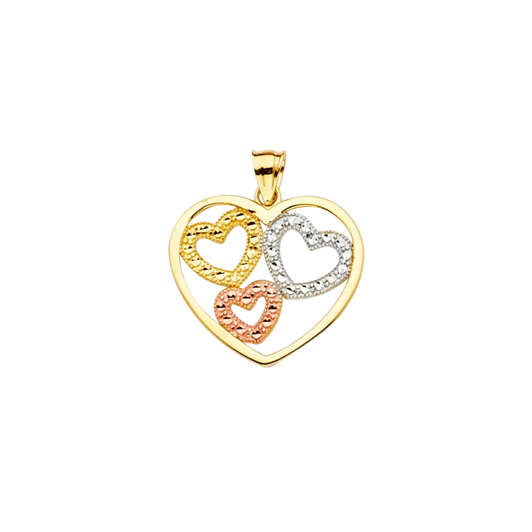 Heart Pendant - 14k Tri Color Gold 