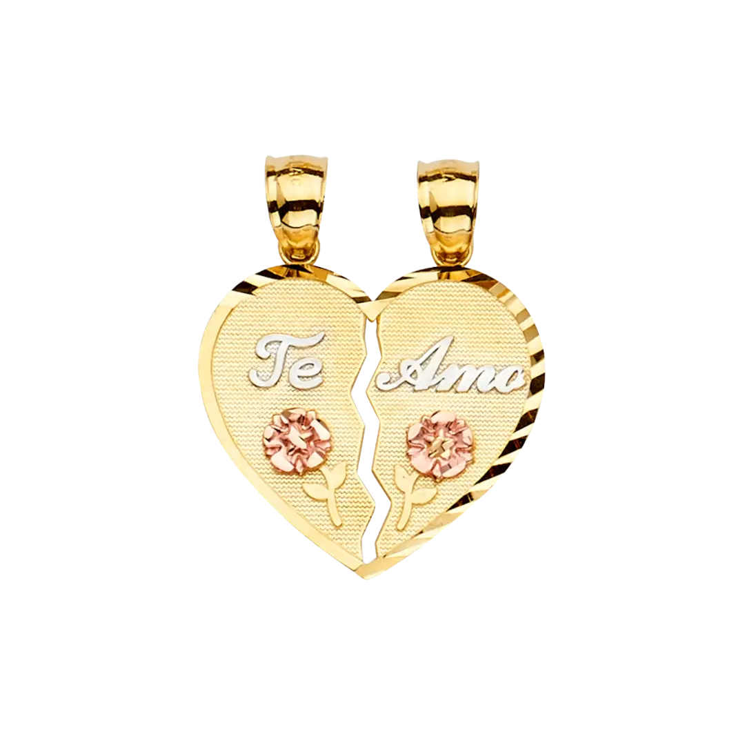 Te Amo Heart 2 Piece Pendant - 14k Tri Color Gold