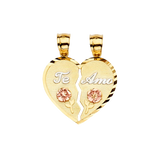 Te Amo Heart 2 Piece Pendant - 14k Tri Color Gold