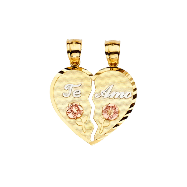 Te Amo Heart 2 Piece Pendant - 14k Tri Color Gold