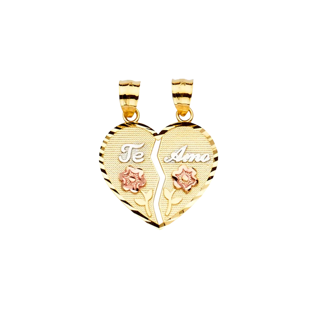 Te Amo Heart 2 Piece Pendant - 14k Tri Color Gold