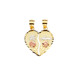 Te Amo Heart 2 Piece Pendant - 14k Tri Color Gold