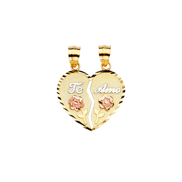 Te Amo Heart 2 Piece Pendant - 14k Tri Color Gold