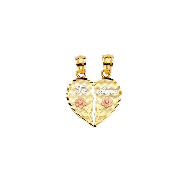 Te Amo Heart 2 Piece Pendant - 14k Tri Color Gold