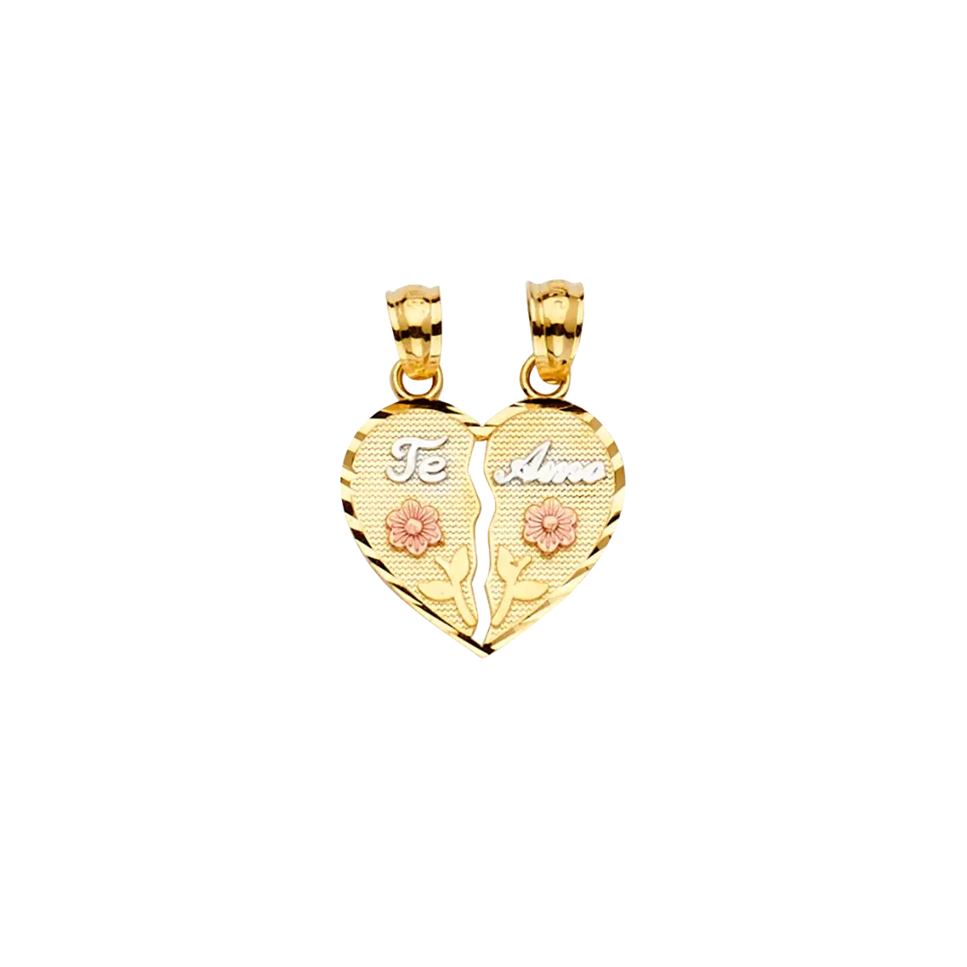 Te Amo Heart 2 Piece Pendant - 14k Tri Color Gold