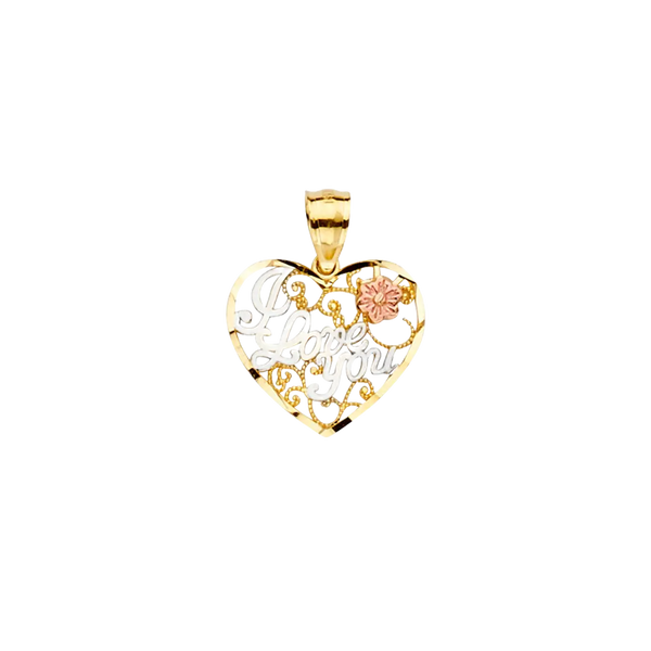 I Love You Heart Pendant - 14k Tri Color Gold