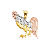 Rooster with CZ Pendant - 14k Tri Color Gold