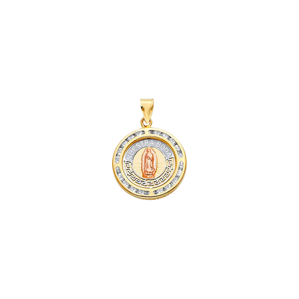 Oval Nuestra Boda with Guadalupe and CZ Pendant - 14k Tri Color Gold 