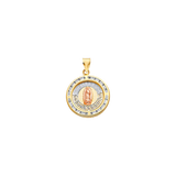 Oval Nuestra Boda with Guadalupe and CZ Pendant - 14k Tri Color Gold 