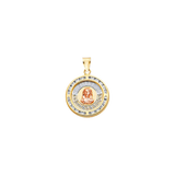 Oval Nuestra Boda with Jesus and CZ Pendant - 14k Tri Color Gold 