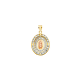 Oval Nuestra Boda with Guadalupe and CZ Pendant - 14k Tri Color Gold 