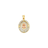 Oval Nuestra Boda with Jesus and CZ Pendant - 14k Tri Color Gold 