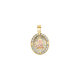 Oval Quince Anos with CZ Pendant - 14k Tri Color Gold