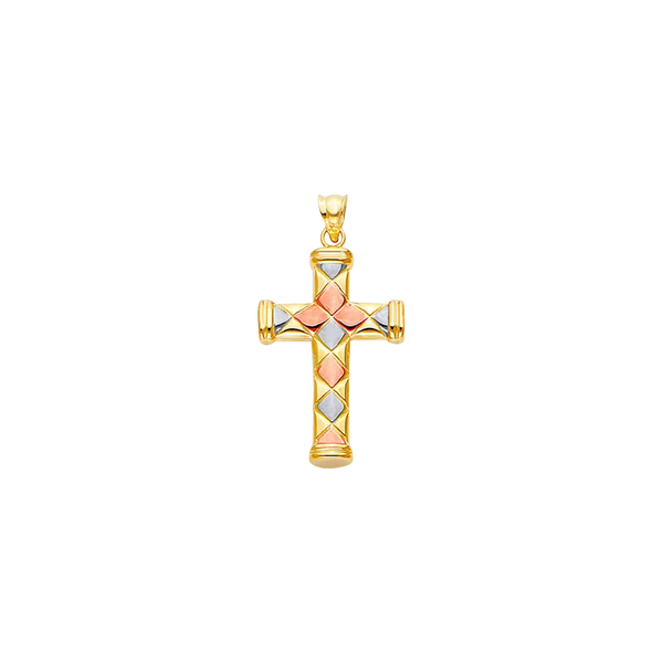 Hollow Fancy Cross Pendant - 14k Tri Color Gold