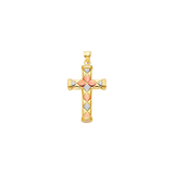 Hollow Fancy Cross Pendant - 14k Tri Color Gold