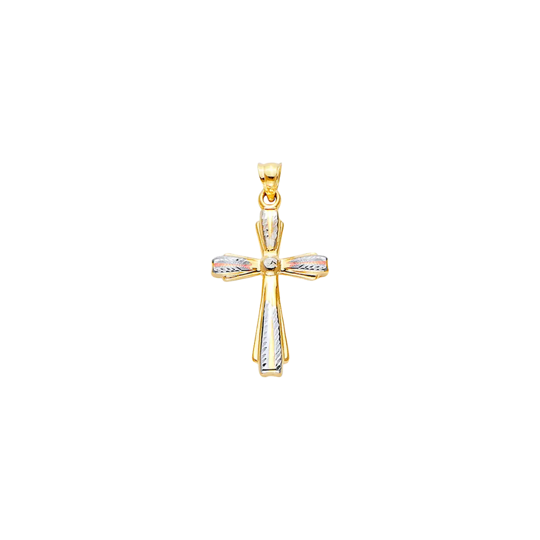 Hollow Fancy Cross Pendant - 14k Tri Color Gold