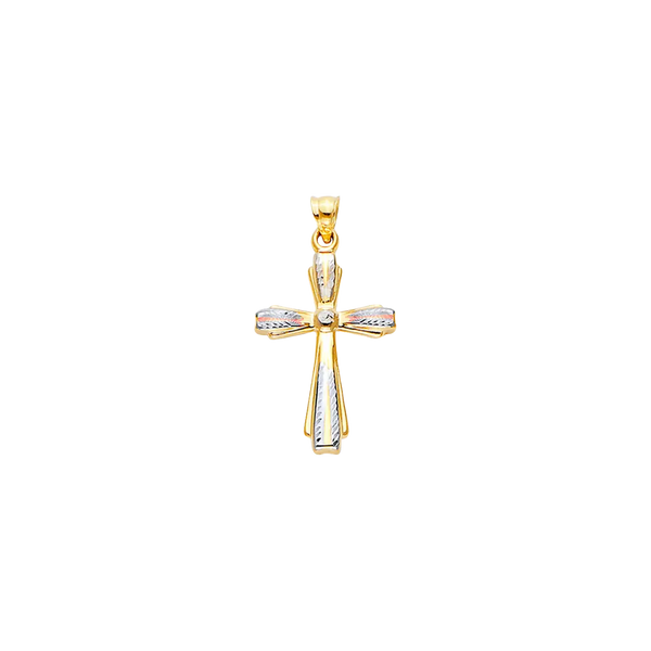 Hollow Fancy Cross Pendant - 14k Tri Color Gold