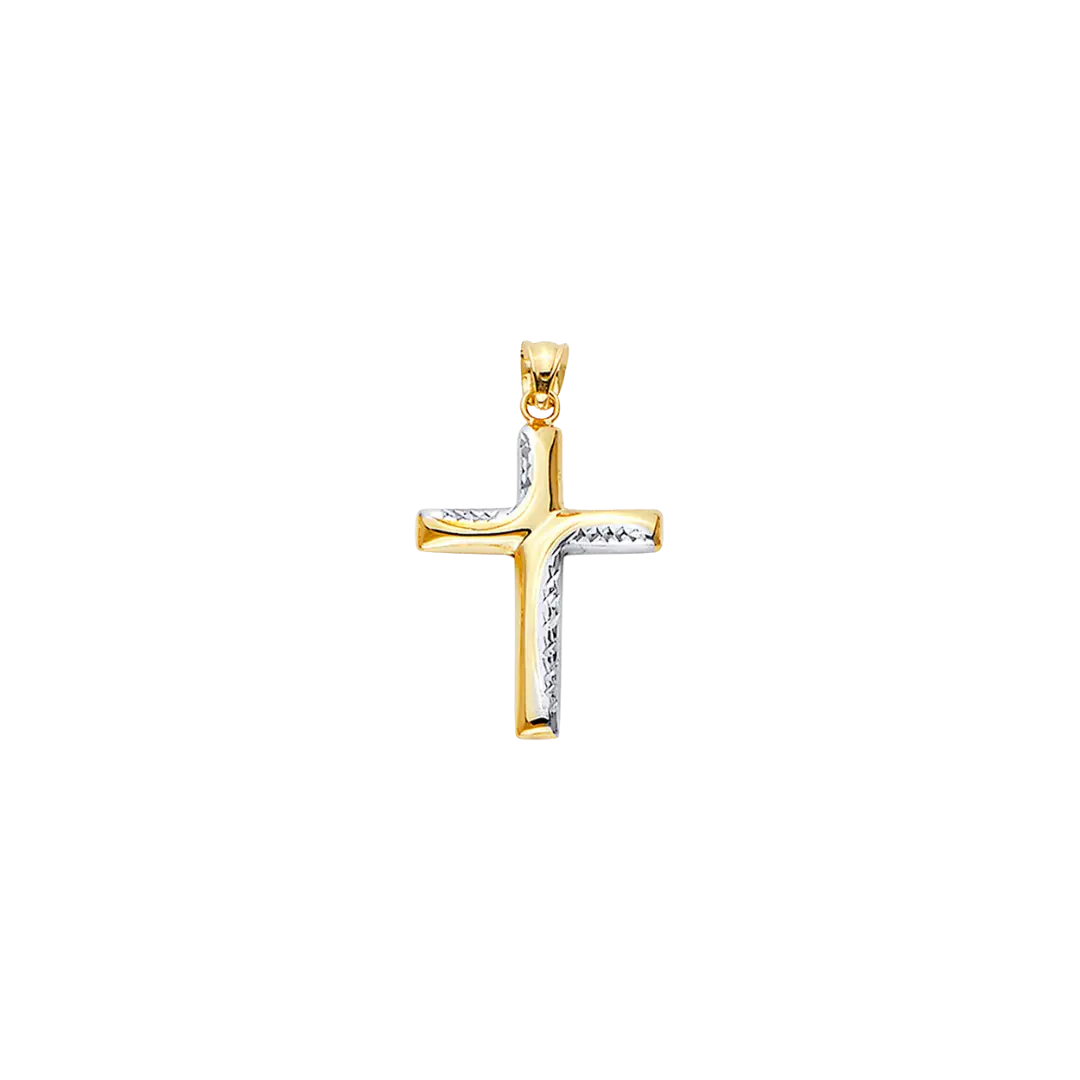 Hollow Fancy Cross Pendant - 14k Two Tone Gold