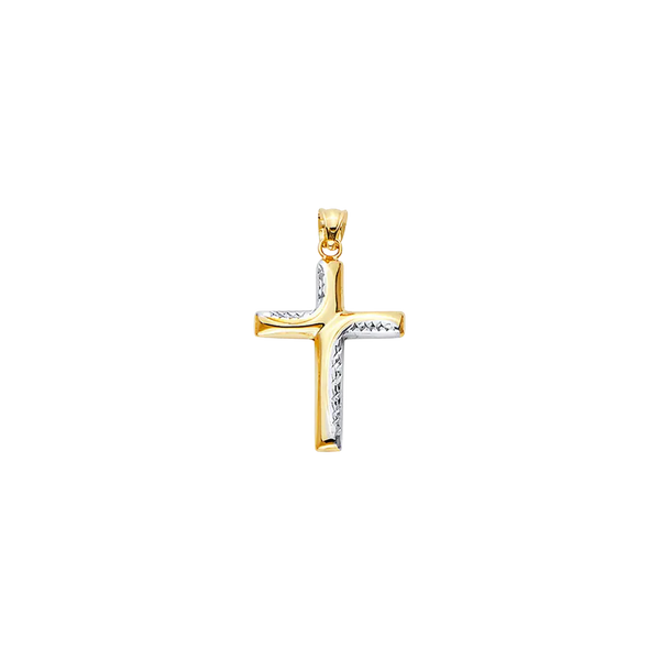 Hollow Fancy Cross Pendant - 14k Two Tone Gold