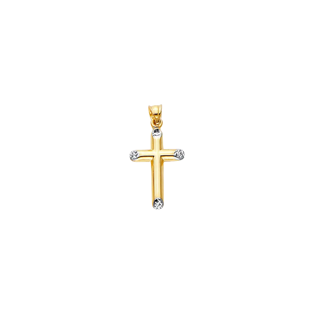 Hollow Fancy Cross Pendant - 14k Two Tone Gold