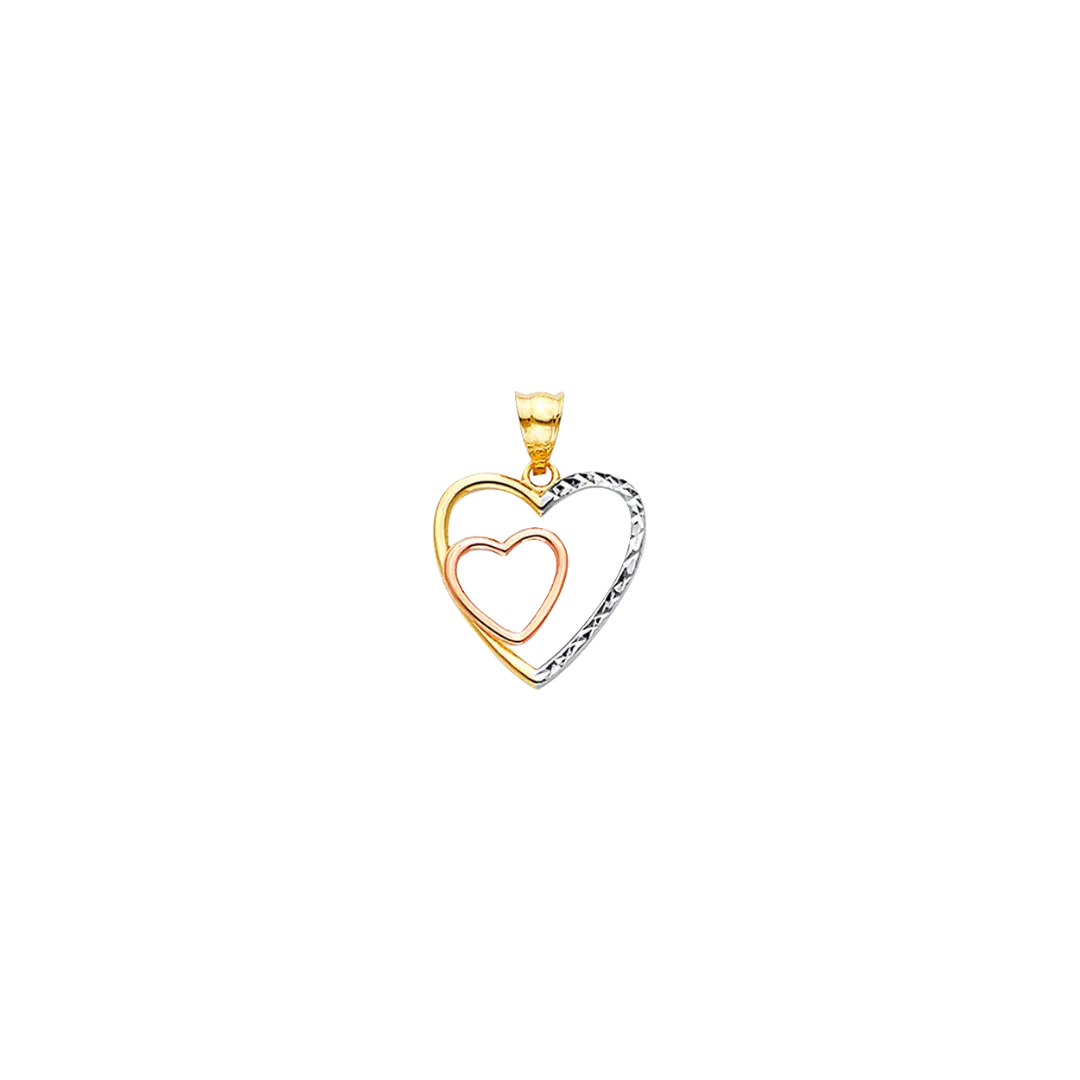 Double Heart DC Pendant - 14k Tri Color Gold