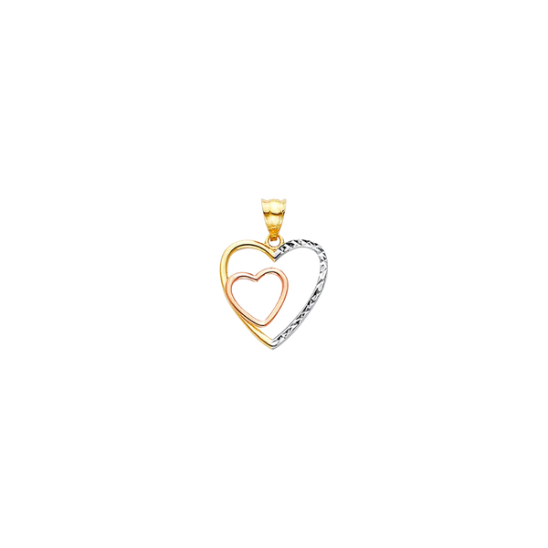 Double Heart DC Pendant - 14k Tri Color Gold