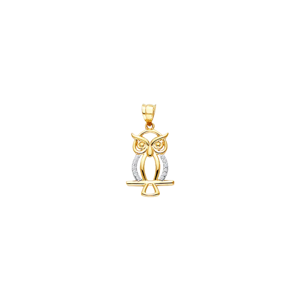 Owl with CZ Pendant - 14k Yellow Gold